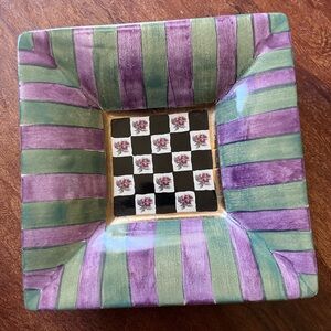 Mackenzie Childs Kelp And Urchin Roses Child’s Square Bowl 6 1/2 Inches